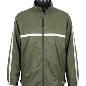 VTG 90s Nike Windbreaker Jacket Mens XXL Olive Green White Stripe Fleece Lined